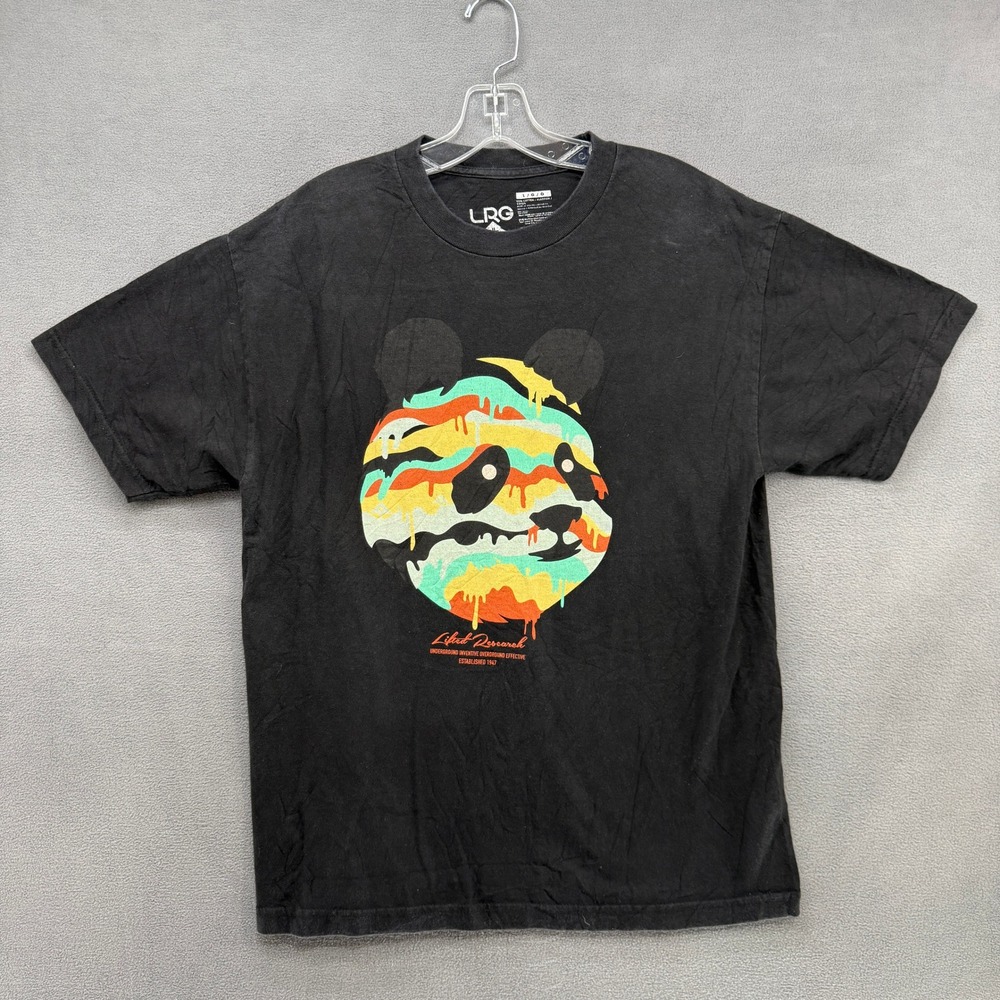 LRG T-Shirt Mens Large Panda Drip Graphic Black Short Sleeve Cotton